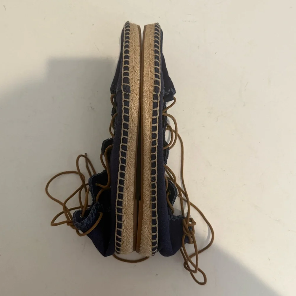 TORY BURCH Sonoma Gillie Navy Blue Lace Up Espadrilles Flats Size 7